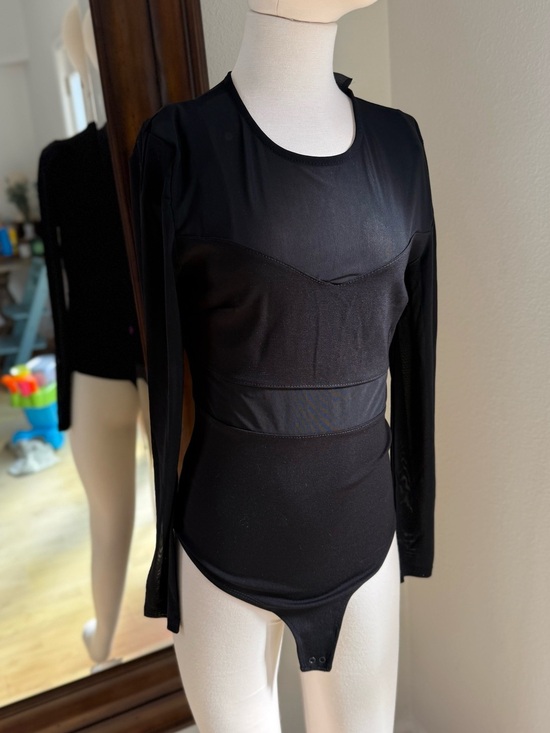 Kendall & Kylie Tops - Kendall & Kylie Black Long-Sleeve Sheer Panel Bodysuit
